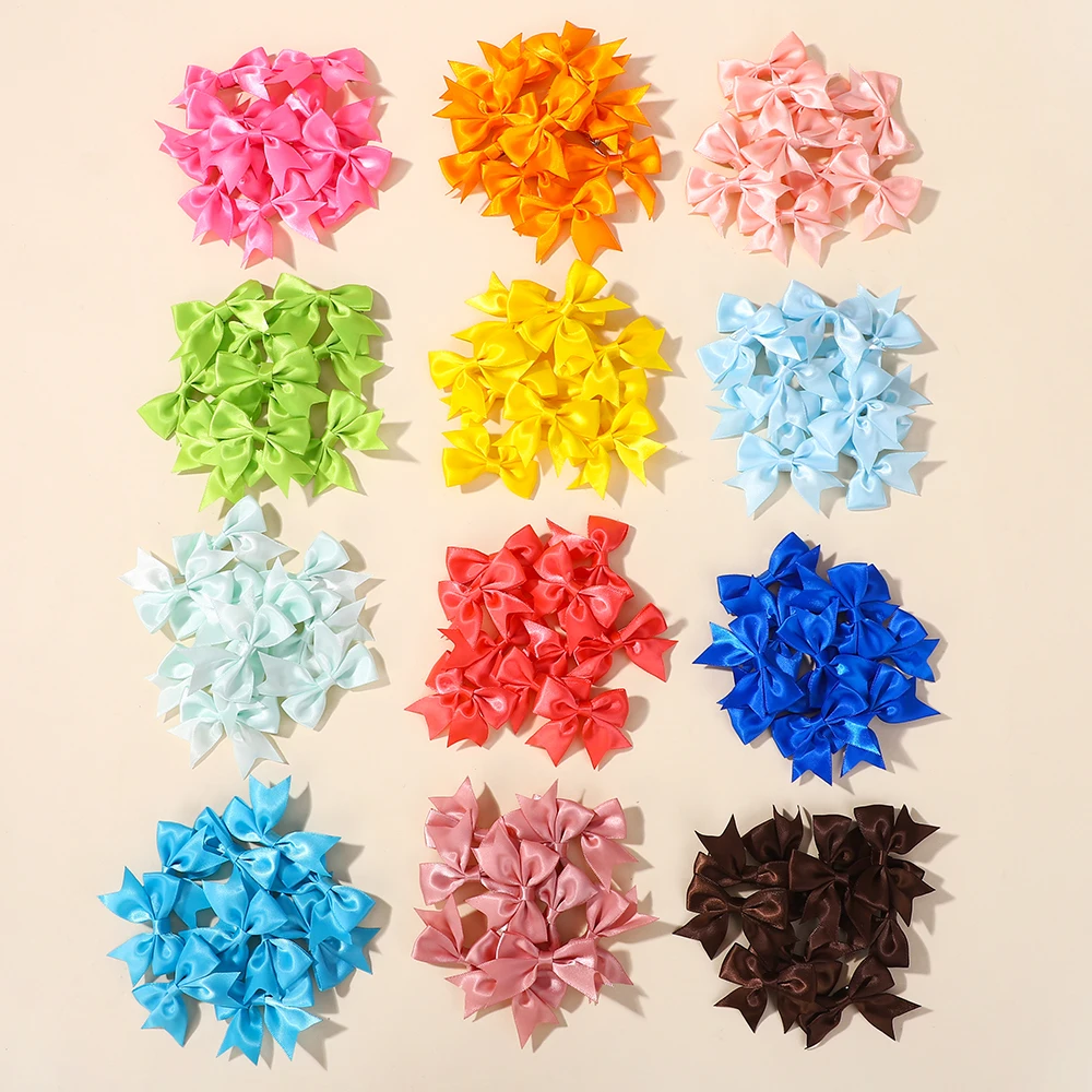 

50 шт., мини-бантики, заколки для волос для девочек, разные цвета, нежная лента, аксессуары для волос, милые заколки для волос, случайная оптовая упаковка