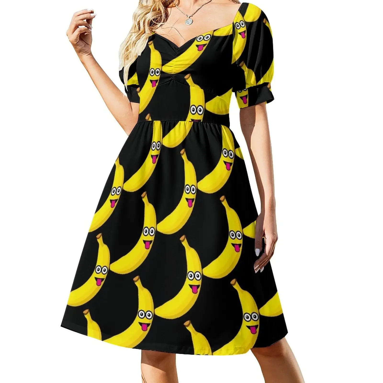 

31 banana laughs eyes tongue Short-Sleeved Dress fairy dress chic and elegant woman dress for women women