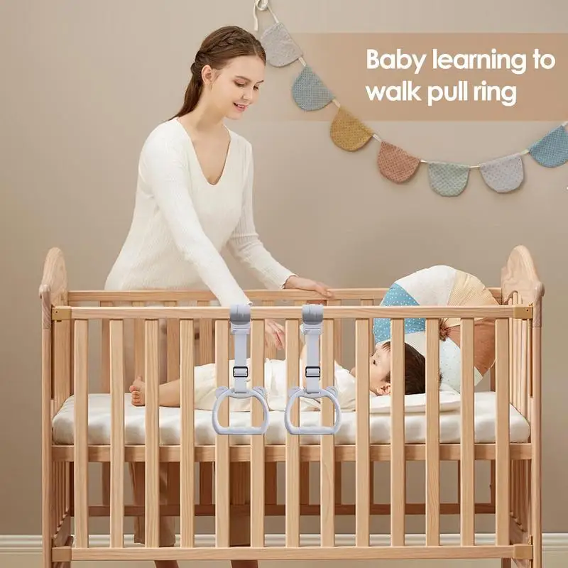 Baby Pull Up Rings 2 Pieces Baby Crib Pull Rings Training Tool Cot Accessories Toy Strap For Walking Practice Exercise Boys
