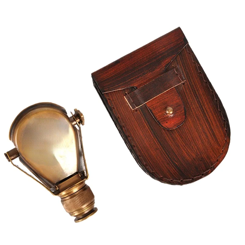 Small Size British Retro Nostalgic Telescope Brass Pure Copper Strips Leather Case Model Room Soft Decoration Ornaments