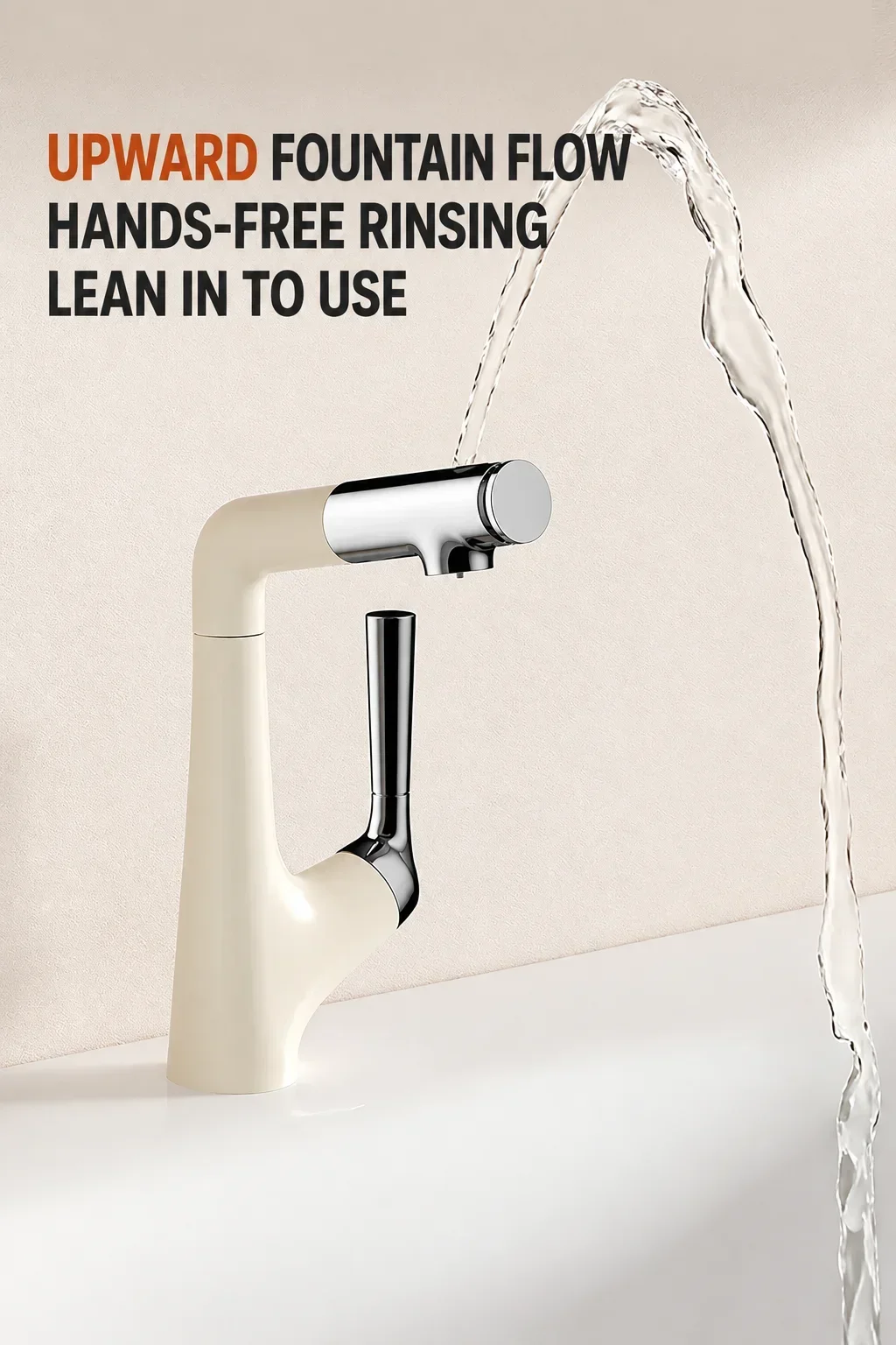 Cream White Pull Out Basin Faucet, Fingertip Rotary Upward Fountain, Hot Cold Bathroom Vanity Tap
