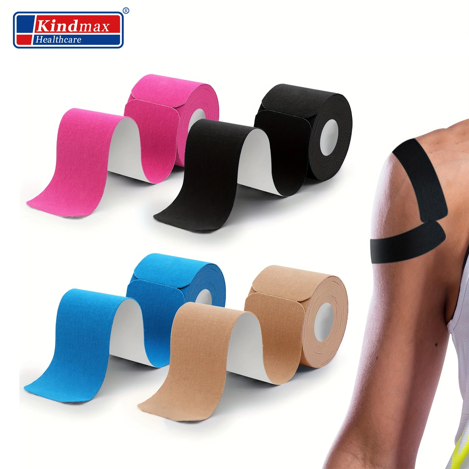 Kindmax Kinesiology Tape (20 Strips Precut) -Latex Free, Waterproof Athletic Tape Sports for Pain Relief, Supports and Stabili