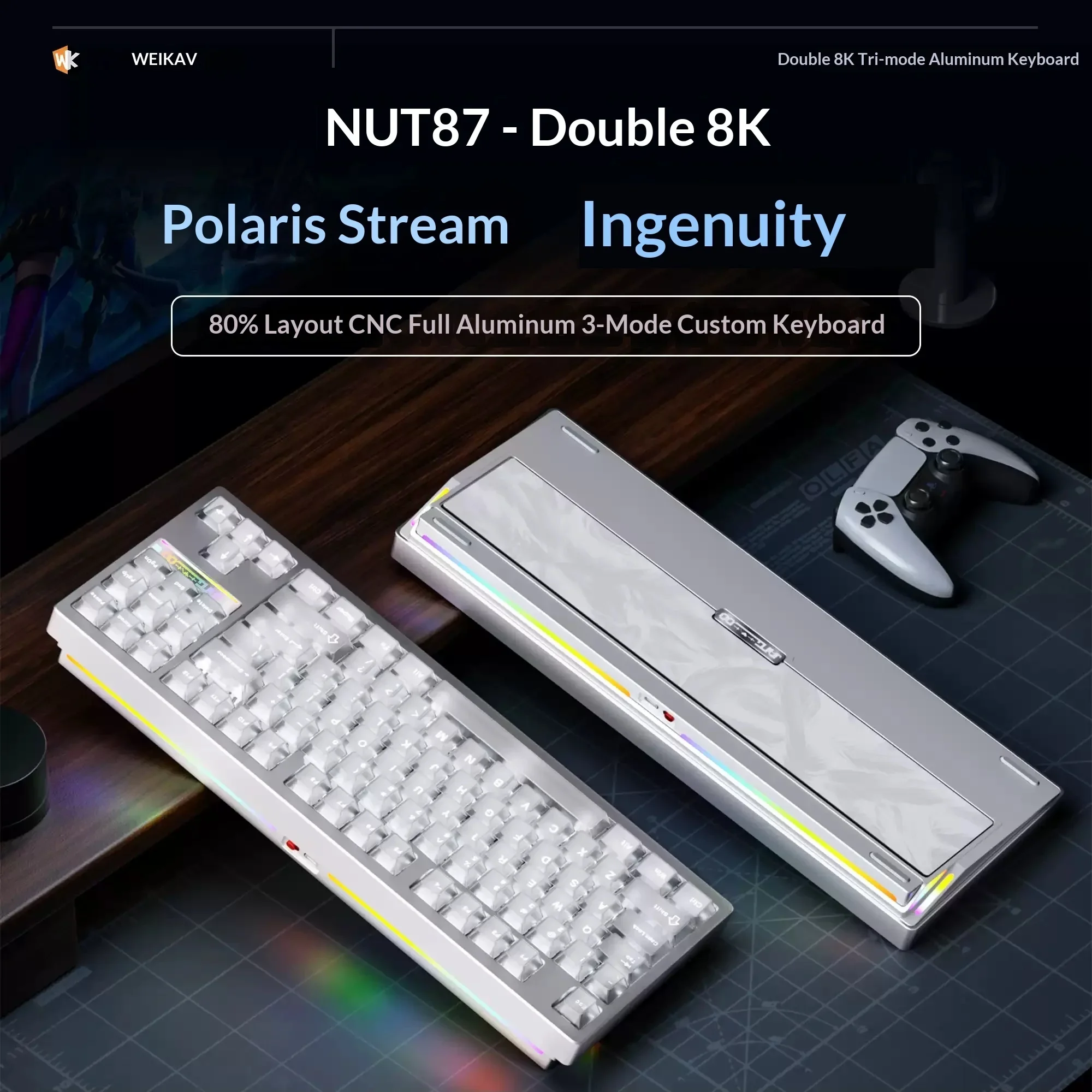 WEIKAV NUT87 87-Key Dual 8K Tri-Mode Aluminum Mechanical Keyboard Hot-Swappable RGB For Gifts