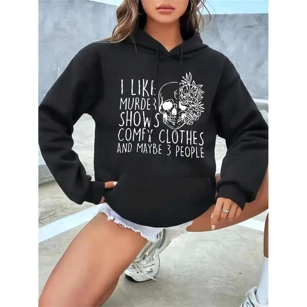 

Хлопковая толстовка с принтом в виде черепа, осенне-зимняя женская модная удобная повседневная уличная одежда без капюшона для женщин среднего возраста