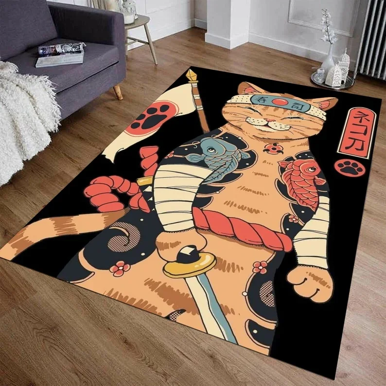 Japanischer Katzenteppich, Anime-Teppiche, fantastische Teppiche, japanischer Teppich, bunter Teppich, Küchenteppich, moderner Teppich, Schlafzimmerteppiche, Teppich, Anime-Katzenteppich