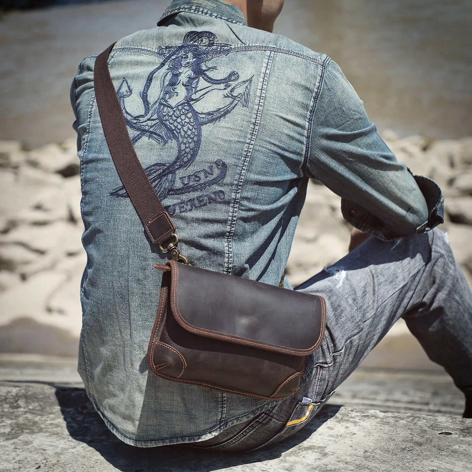 S. Arbeiter Echt leder Herren Umhängetasche, Umhängetaschen einfache Mode Rindsleder Tasche, Crazy-Horse Leder lässig Vintage-Stil – Detail 2