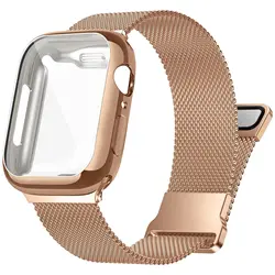 Milanese Loop+Case For Apple Watch Band 45mm 44mm 38mm-42mm 41/40mm Metal Magnetic bracelet iwatch Series 9 8 7 6 5 4 3 SE Strap