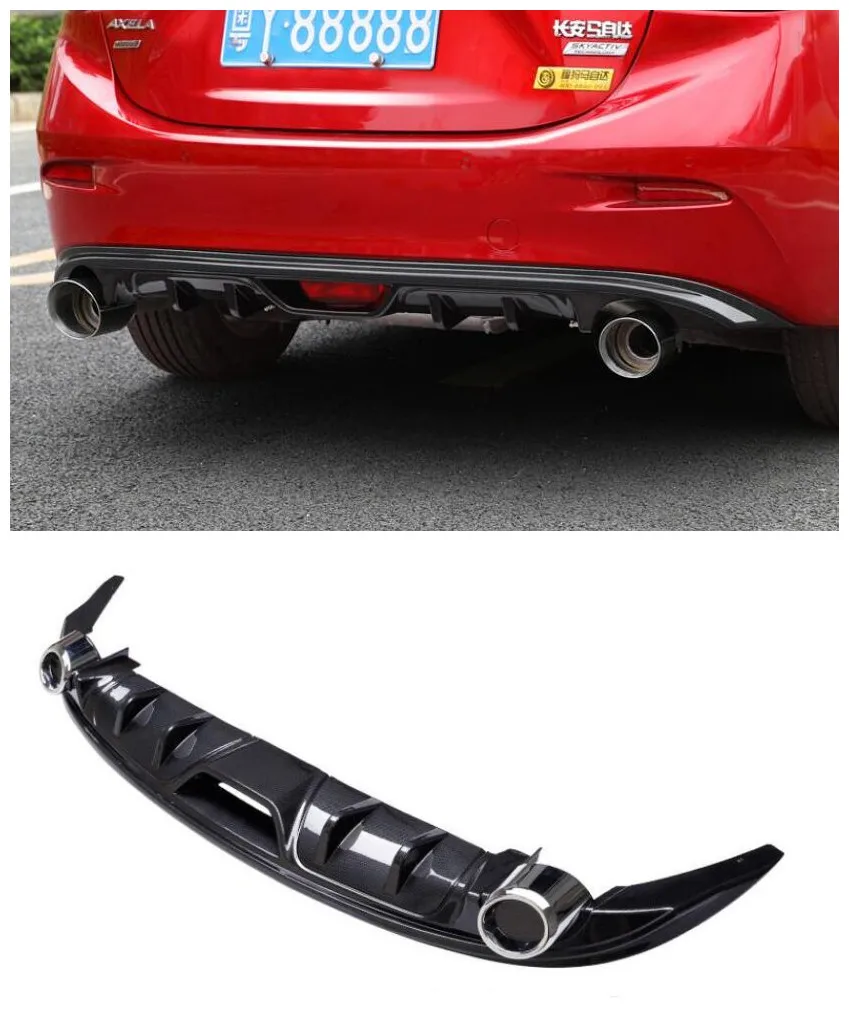 

Fits For MAZDA 3 Axela Sedan 2014-2017 Carbon Fiber Car Rear Trunk Lip Splitters Bumper Diffuser with Exhaust Tip Protector