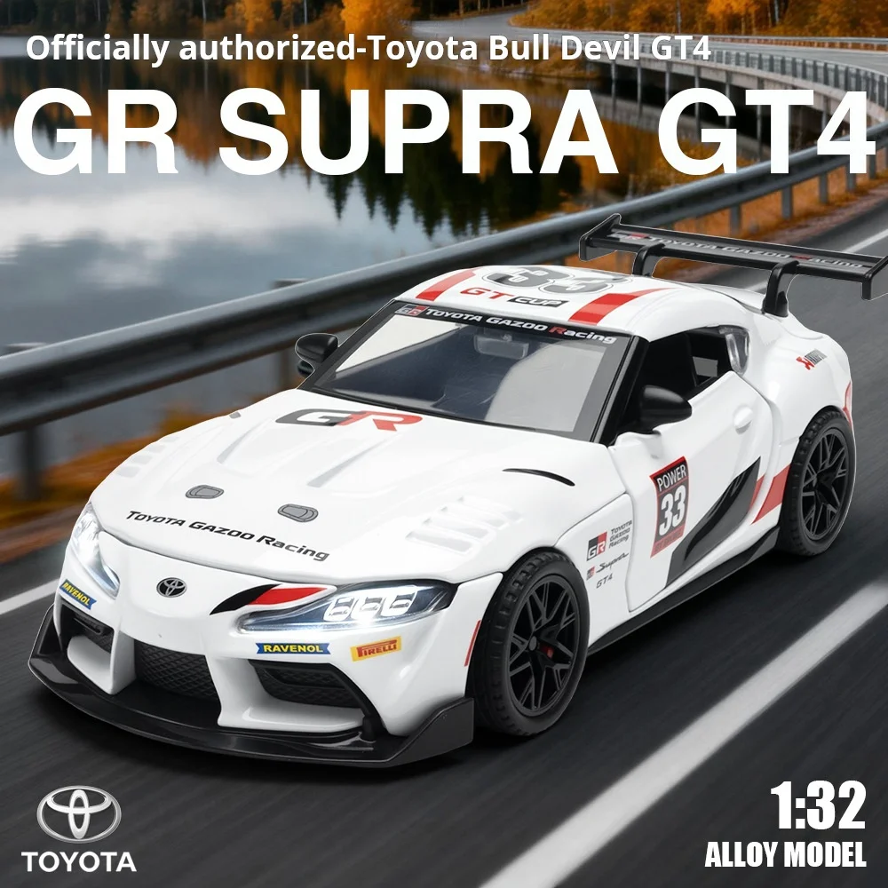 

1:32 GR Supra GT4 Sports Car Model Pull Back Sound and Light Children's Toy Gift Diecast Alloy Car Model Collectible