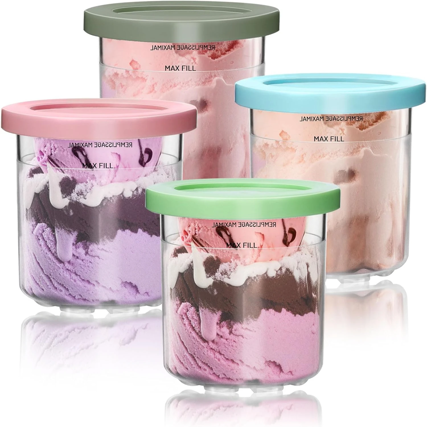 Creamy and Delightful BPA-Free Ice Cream Makers - 4-Pack of Dishwasher Safe Pints, 16oz - Compatible with NC299AMZ CN305A NC301 