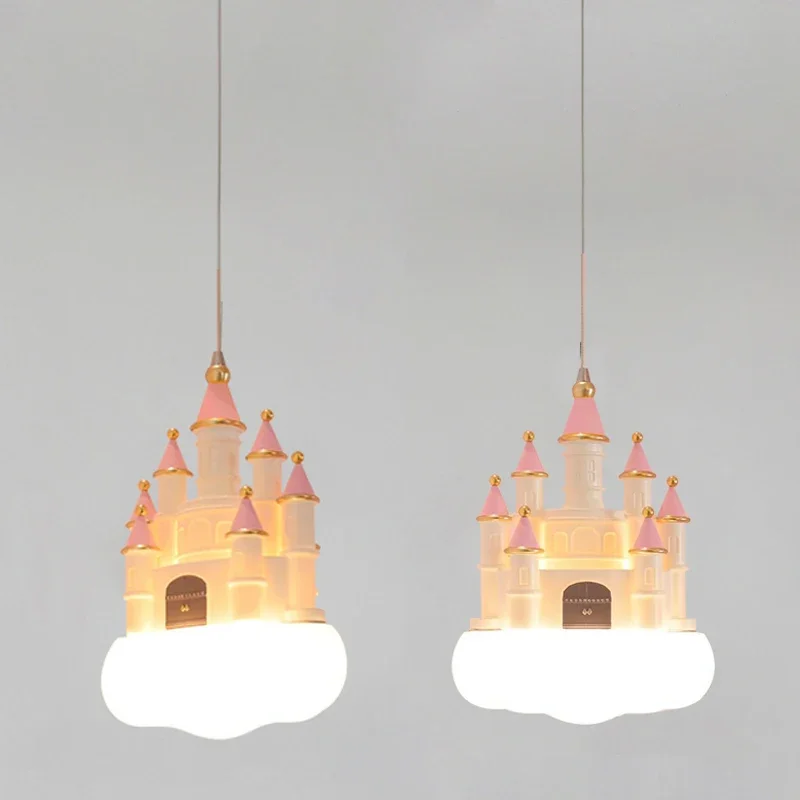 Creative Castle Pendant Lamp Chandelier for Children Room Bedroom Light Girl Bedside Ceiling Hanging Fixtures LED Lighting Decor