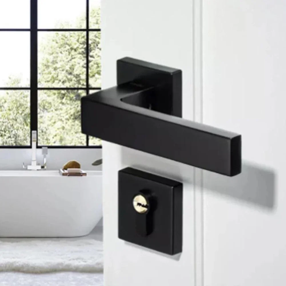 

Modern Door Handle Lock Interior Bedroom Door Handle Lock Set Safety Home Room Door Hardware Black Aluminum Wood Door Lock