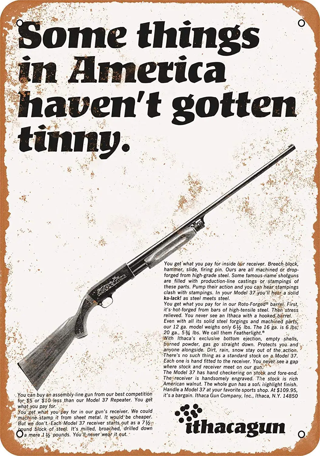 Isaric Tin Sign 1968 Ithaca Shotguns - Vintage Metal Sign 8 x 12 Inches