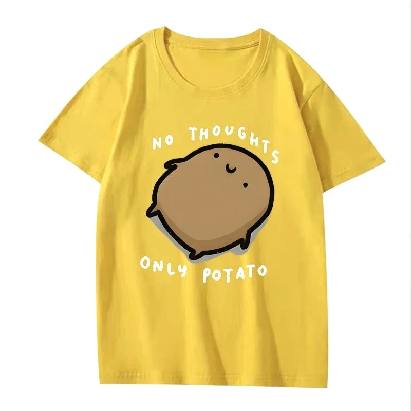 لطيف البطاطس الجرافيك لا أفكار فقط البطاطس الكرتون طباعة تي شيرت المرأة أعلى قصيرة الأكمام الصيف عارضة التي شيرت الملابس