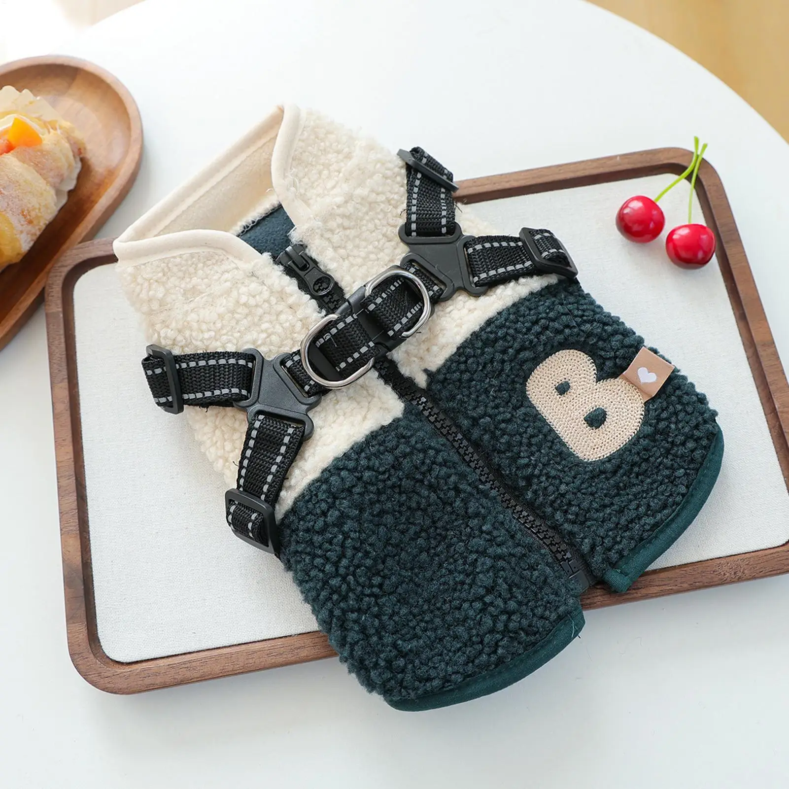 سترة للكلاب مقاومة للرياح سترة مبطنة بالصوف الدافئ مع حزام خلفي مفتوح للكلب معاطف الطقس البارد للحيوانات الأليفة الصغيرة والمتوسطة للخريف في الهواء الطلق #5