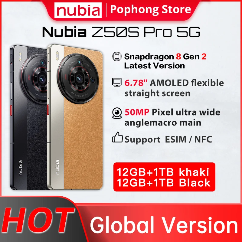 Original Global Version Nubia Z50sPro 6.78''120Hz 1TB AMOLED flexible Latest Version Snapdragon8Gen2 Octa Core 50MP Dual Cameras