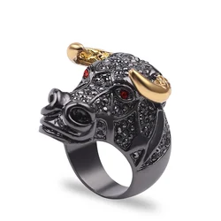 Hip Hop Bling Iced Out Gold Color Stainless Steel Tiger Bull Head Animal Finger Rings for Men Rapper Jewelry Drop Shipping