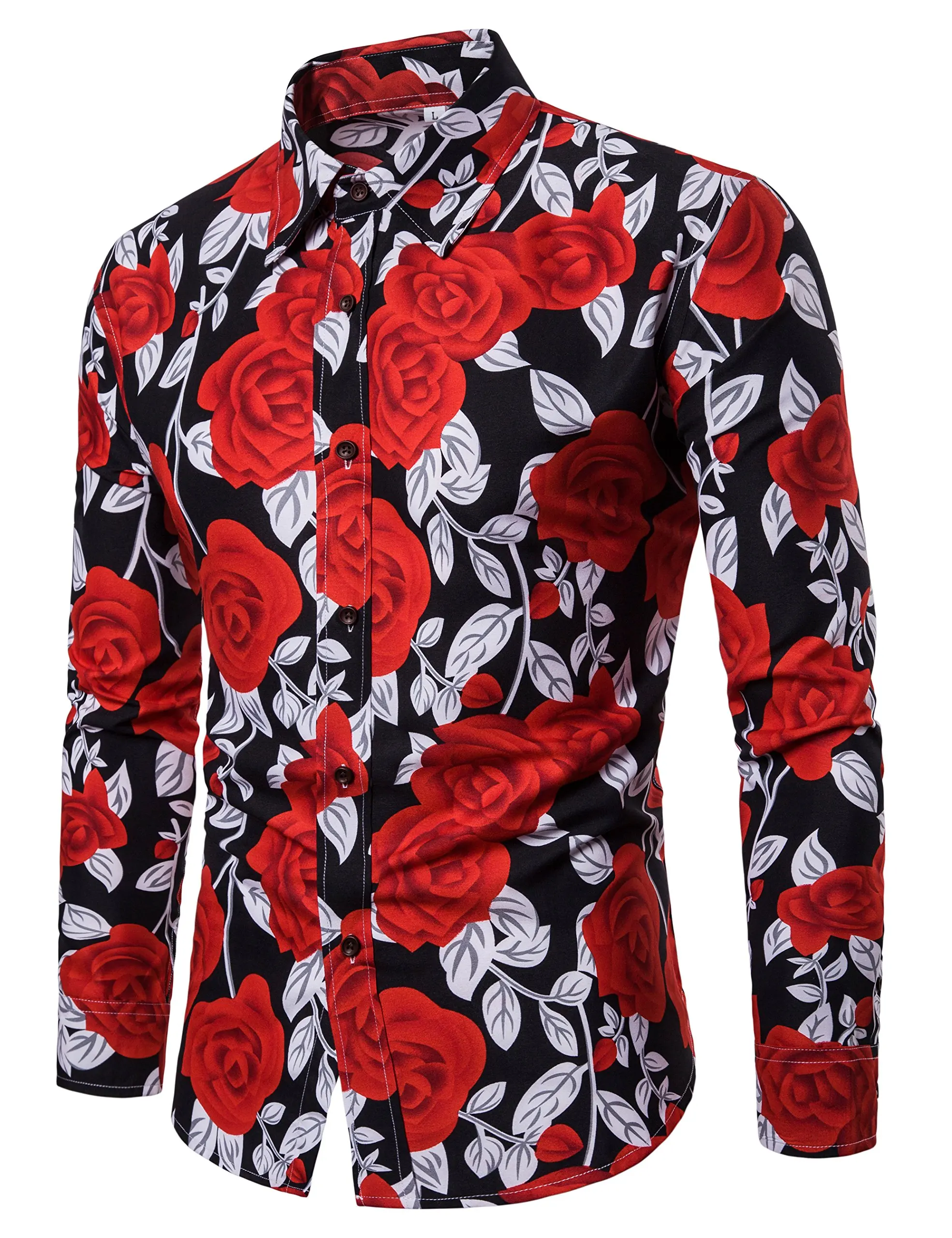 

Floral Hawaii Shirts Men Fashion Shirt Long Sleeve Blouse Flower Beach Blouse Men Clothing Turn Over Collar Vocation Camisa Teen