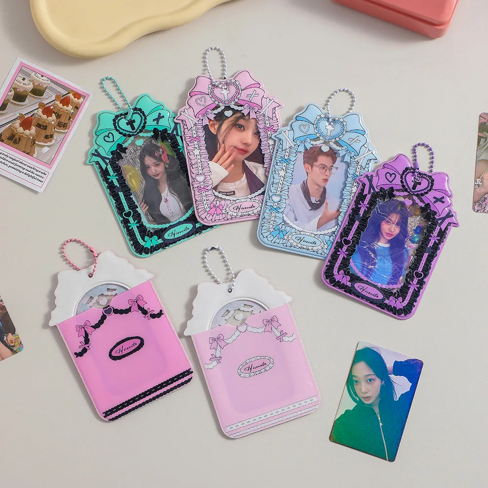 INS PVC Girl Heart Photocard Holder Bowknot Card Sleeve Idol Ins Photo Sleeves Photo Pocket Photocards Protector Keychain