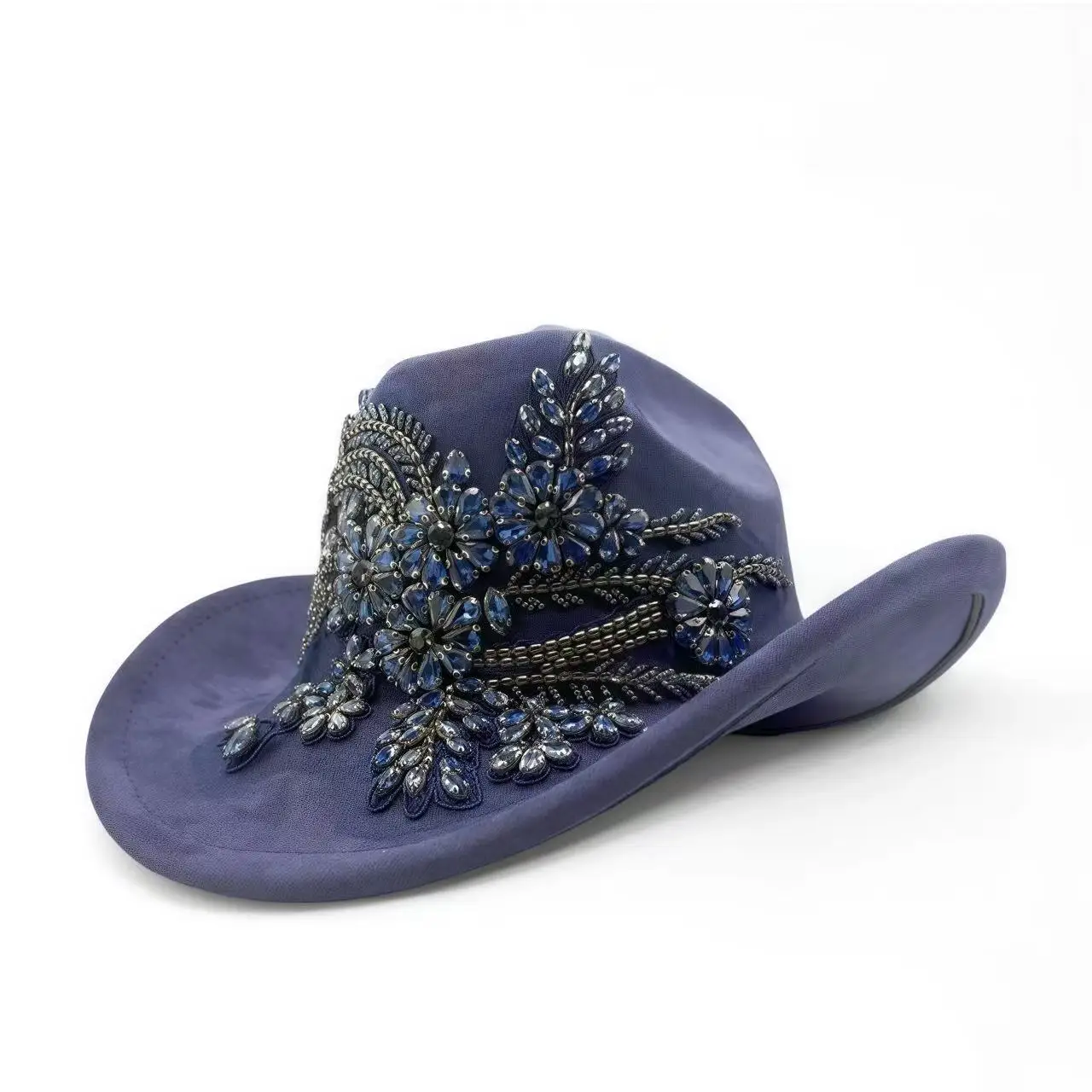 HongLuan Ciemnoniebieski Kapelusz na Halloween dla Dorosłych, Kapelusze Kowbojskie z Cyrkoniami dla Kobiet, Akcesoria do Cosplay Kowbojki, Kapelusz Kowbojski