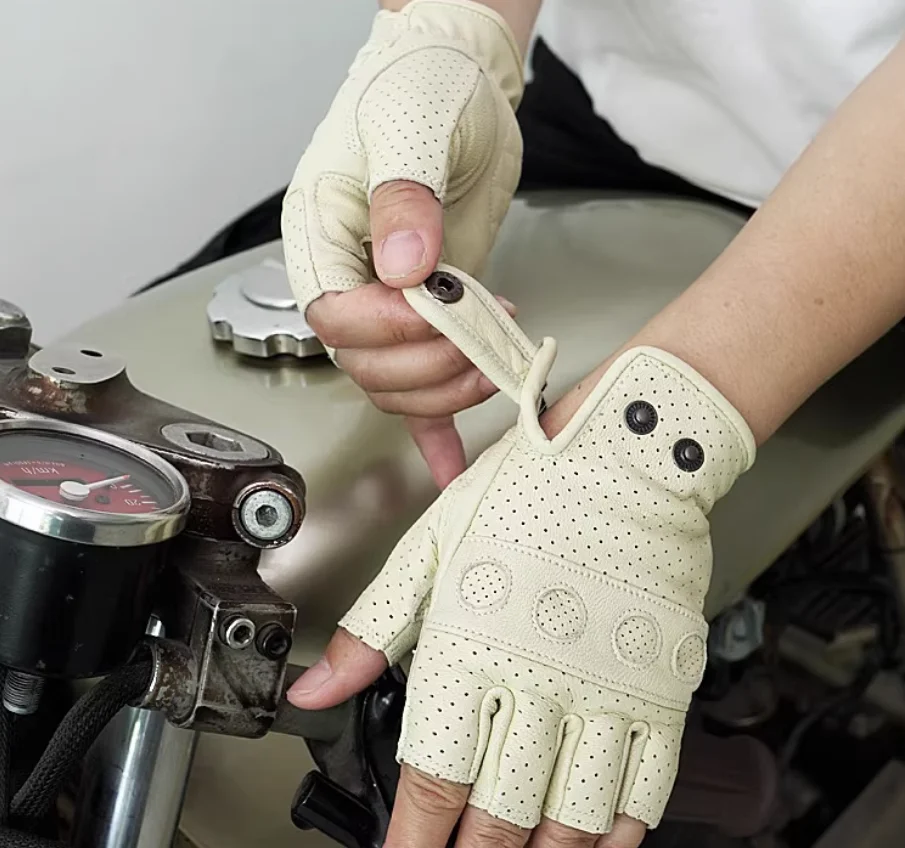 

Uglybros Summer Motorcycle Gloves Breathable Half Finger Gloves Genuine Leather Retro Durable Bike Fingerless Gloves