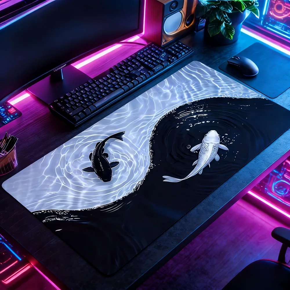 CIFBUY Tai Chi Koi Fish Mouse Pad Large Gaming Desk Mat Non Slip Rubber Base Polyester Surface for PC Office Home Christmas Gift