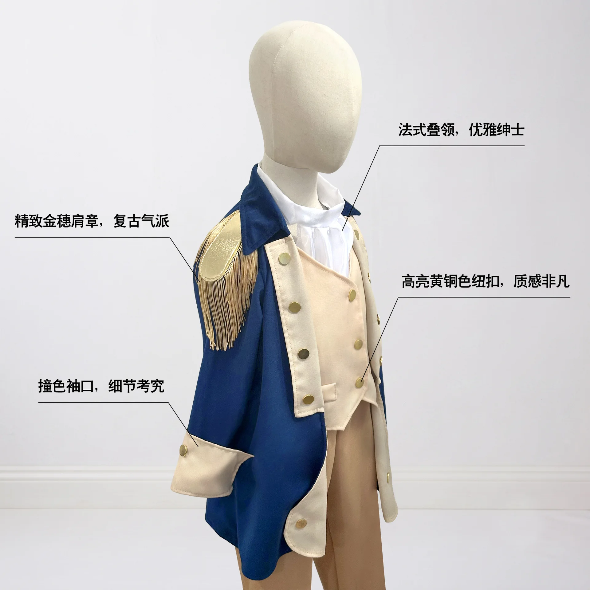 Kids Colonial George Washington Costume Historical Military Officer Outfit With Hat Boys Halloween Party Stage Fancy Dress view 5