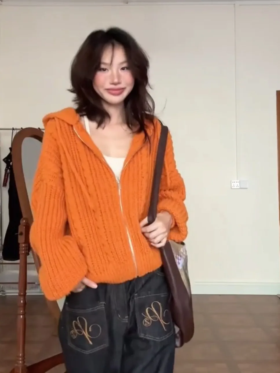 여성용 오버사이즈 니트 지퍼 후드 스웨터 코트 따뜻한 가을 겨울 캐주얼 탑 면 안감 단색 봄