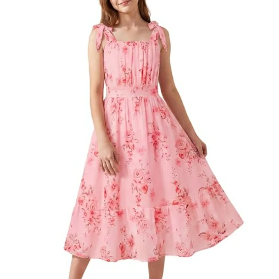 Vestido de Gasa Floral para Niñas GRACE KARIN, Verano, Hawaiano, Playa, Vacaciones, Fiesta, Boda, Cumpleaños, Sin Mangas, Corte A, 7-14 Años