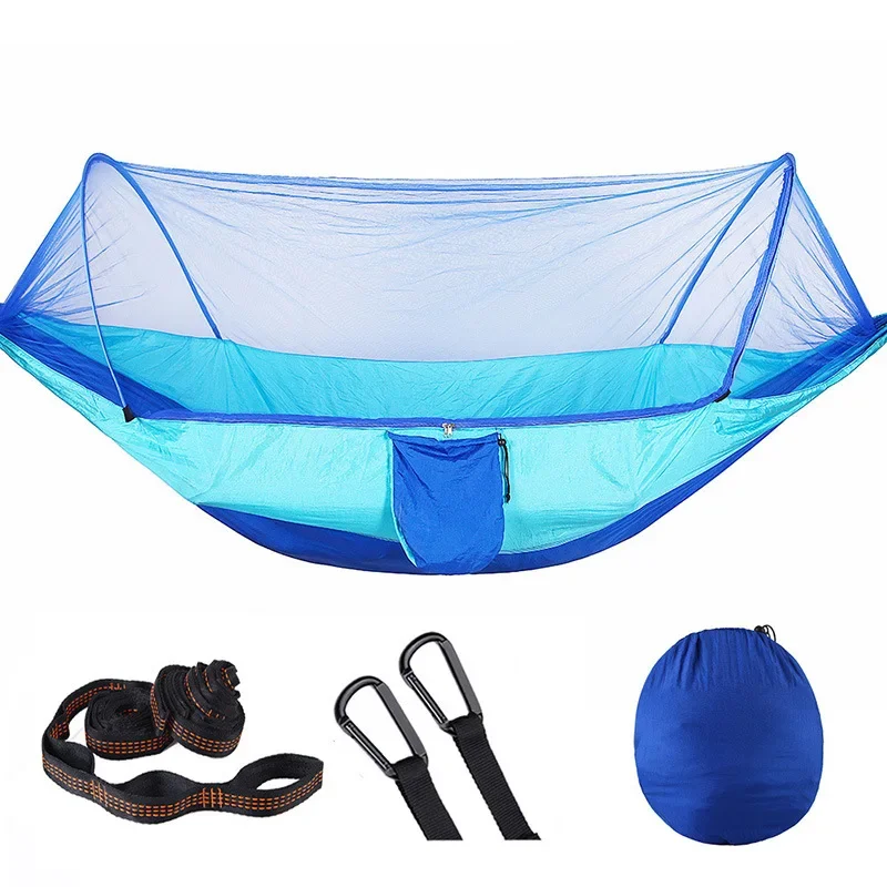 2022 Top Hammock with Anti-mosquito Outdoor Double Nylon Parachute Cloth Camping Net Quick Open Hammock Control Hammock