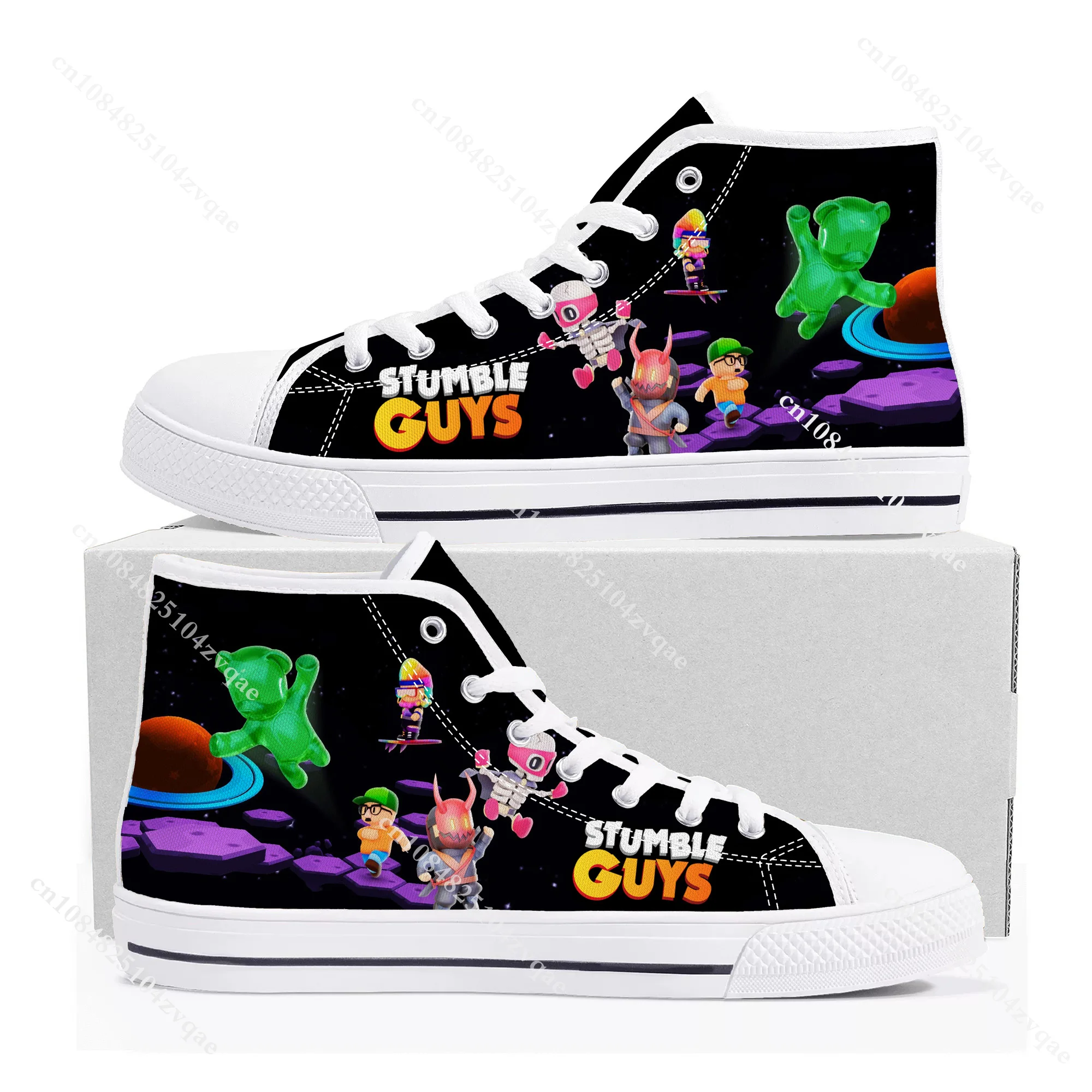 Stumble Guys High Top Sneakers Cartoon Game Mens Womens Teenager High Quality Canvas Shoes Casual Fashion Tailor Made Sneaker