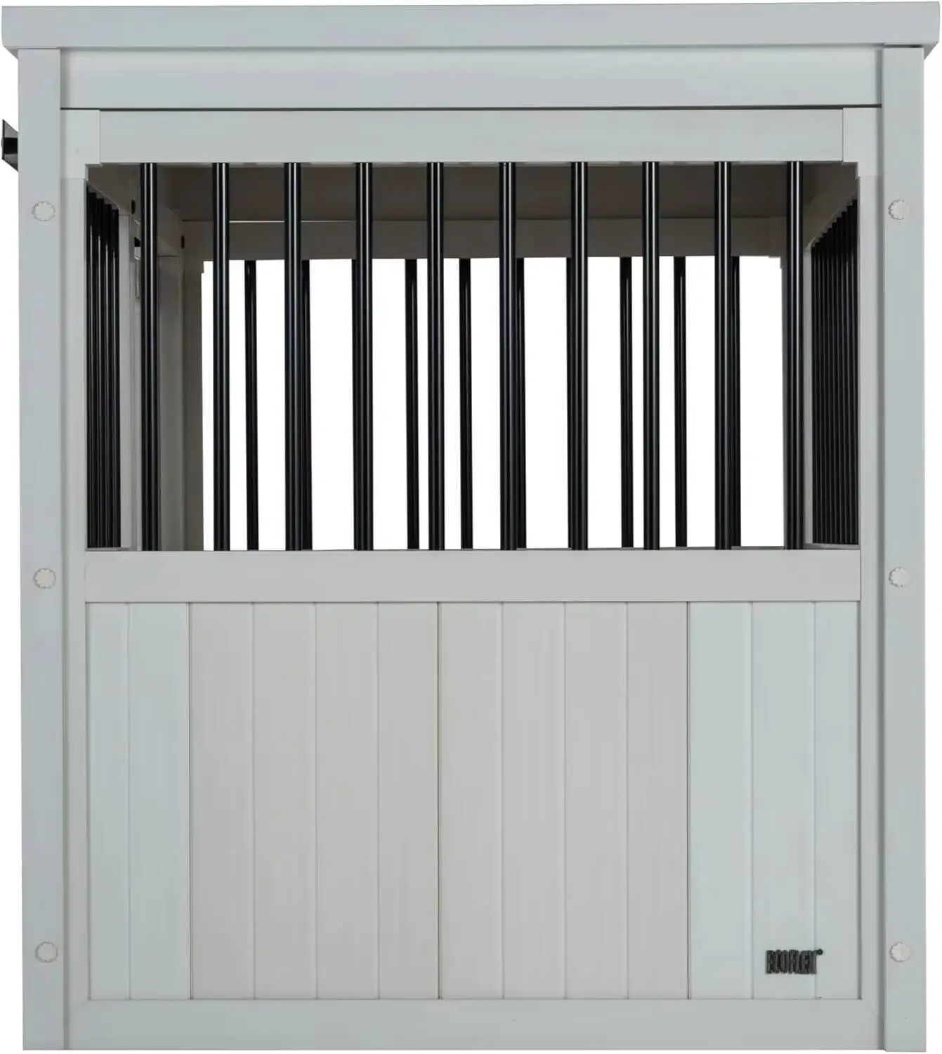 العصر الجديد للحيوانات الأليفة ®   إيكوفليكس ®   صندوق كلب على شكل أثاث باب الحظيرة المنزلق من Homestead - أبيض عتيق، كبير (EHDBC15-04L) - أنيق، Dura