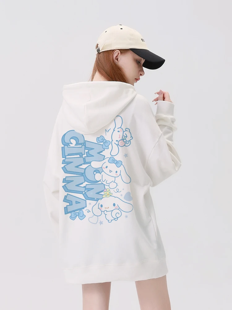 Sanrio Cinnamoroll Printed Blue Hoodies 2024 Spring Autumn New Cute Kawaii Girls\' Sweatshirt Unisex Loose Pullovers Y2k Clothes