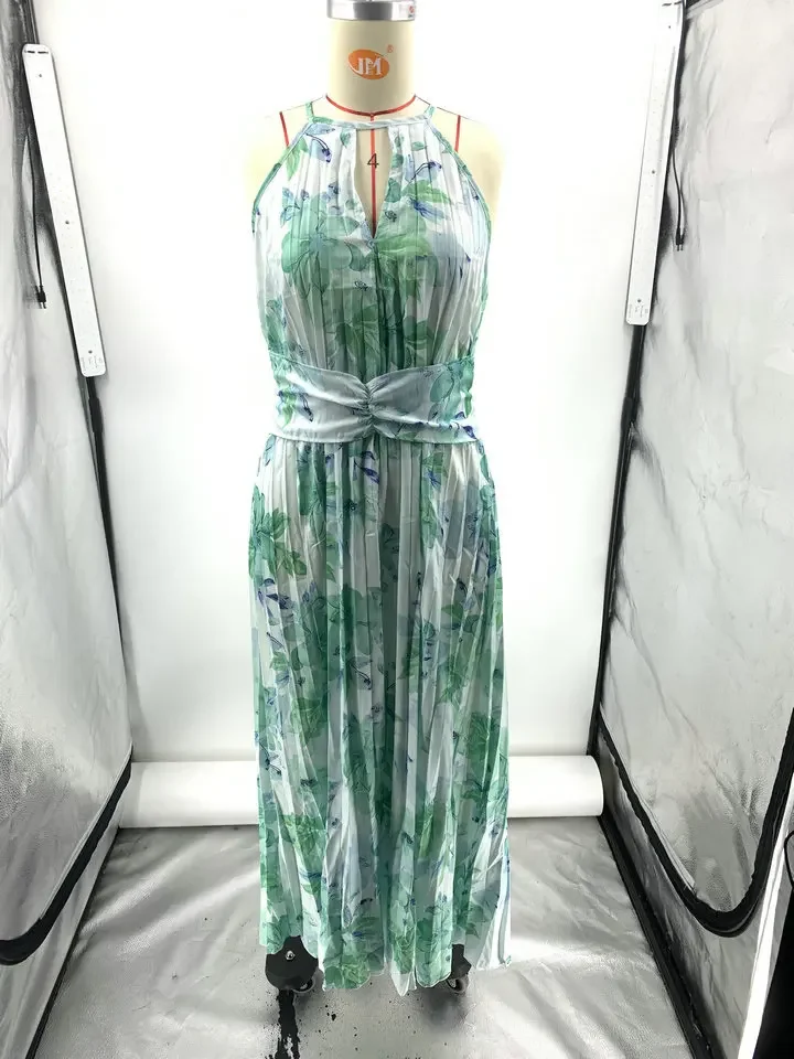 CPSYMYM แฟชั่นพิมพ์ Bohemian Halter ชุดสตรีฤดูร้อนเซ็กซี่เอวสูง Elegant หญิงชุดวันหยุด Cutout Sleeveles