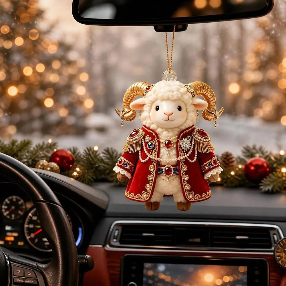 New 2D Flat Goat Hanging Ornament Shining Acrylic Goat Pendant Simulation Artificial Rhinestone Keychain Holiday Party Decor