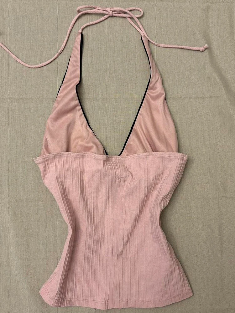 

Original Pure Desire Pink Strap Vest Slimming Top Summer Faion Commute Sle Cotton Blend Regular Fit Single Piece