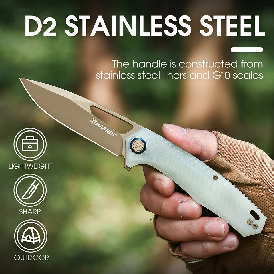

Складной нож HARNDS, 3,66 дюйма, лезвие из стали D2, карманный нож с рукояткой G10 и клипсой для крепления, для выживания на природе, кемпинга, Mizar/Alcor