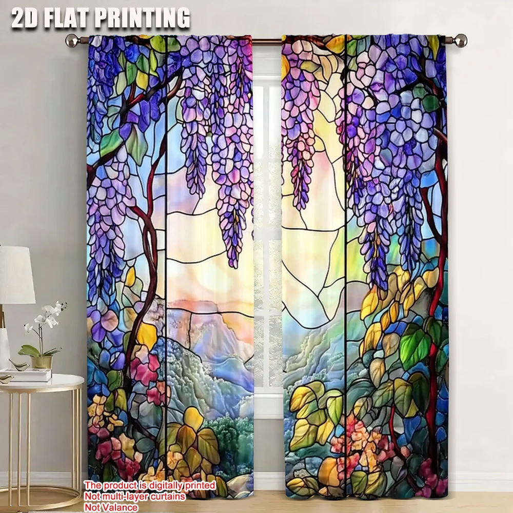 

2pc, Scene Curtain wisteria Polyester,Without Electricity Birthday Party Suitable for Holiday Parties, Home Decor & Studio
