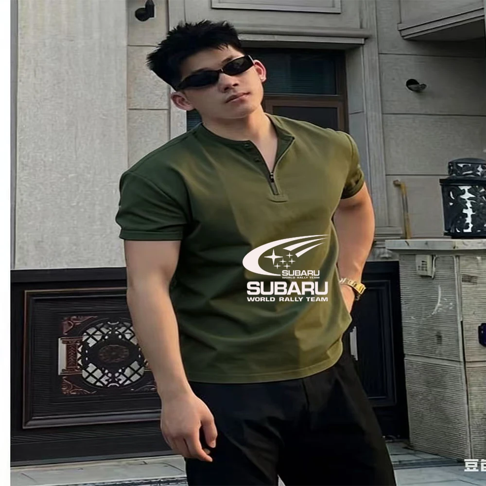 

2026 New SUBARU Fashion Breathable Thin Zipper Men's Top Single T-shirt High end Elastic Stand up Collar POS Men's Shirt