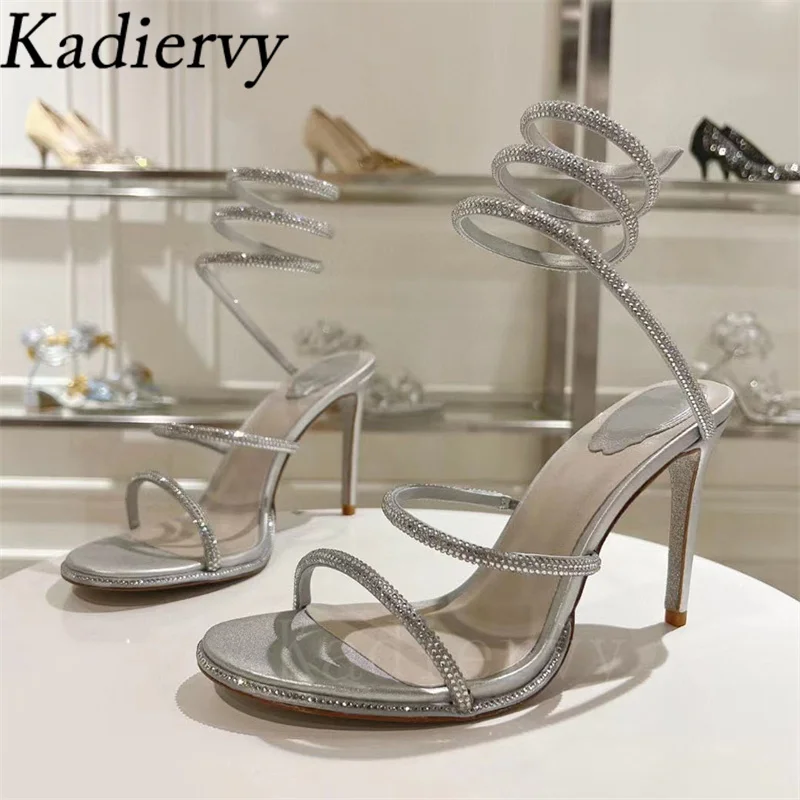 Sexy High Heels Sandals Woman Crystal Snake Twine Around Ankle Strap Dress Shoes Women Summer Stiletto Gladiator Sandals Women