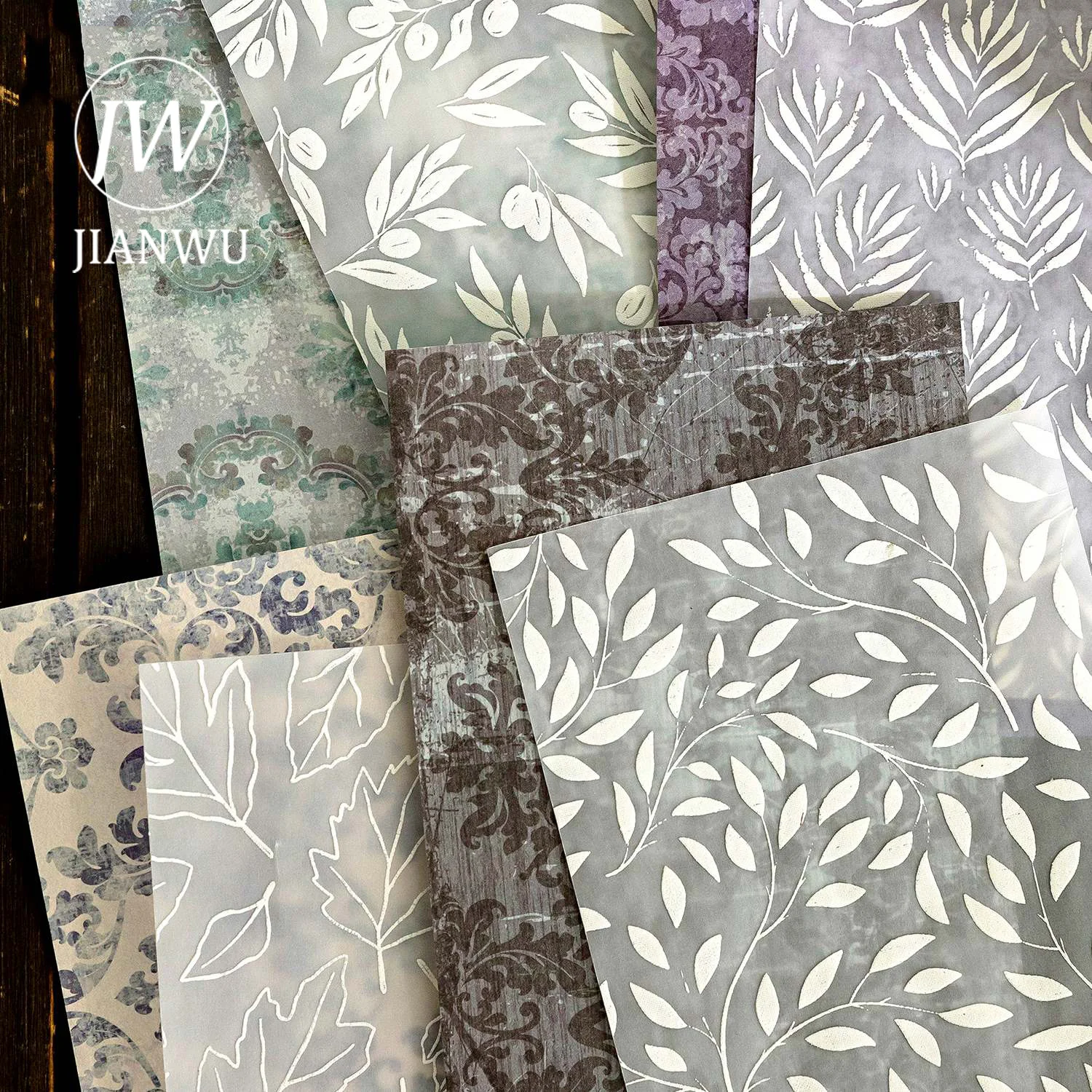 JIANWU 8 Sheets Vintage Mottled Series Flower Lace Relief Collage Material Paper Creative DIY Junk Journal Stationery