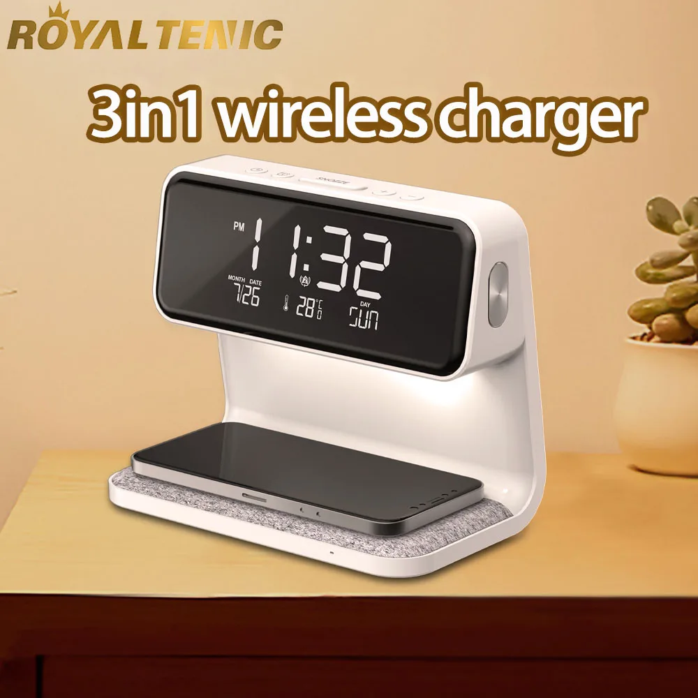 A27D Wireless Chargers 15W Fast Charging for Andriod & iOS Eye Protection LED Table Lamp Alarm Clock Room Deco Touch Screen