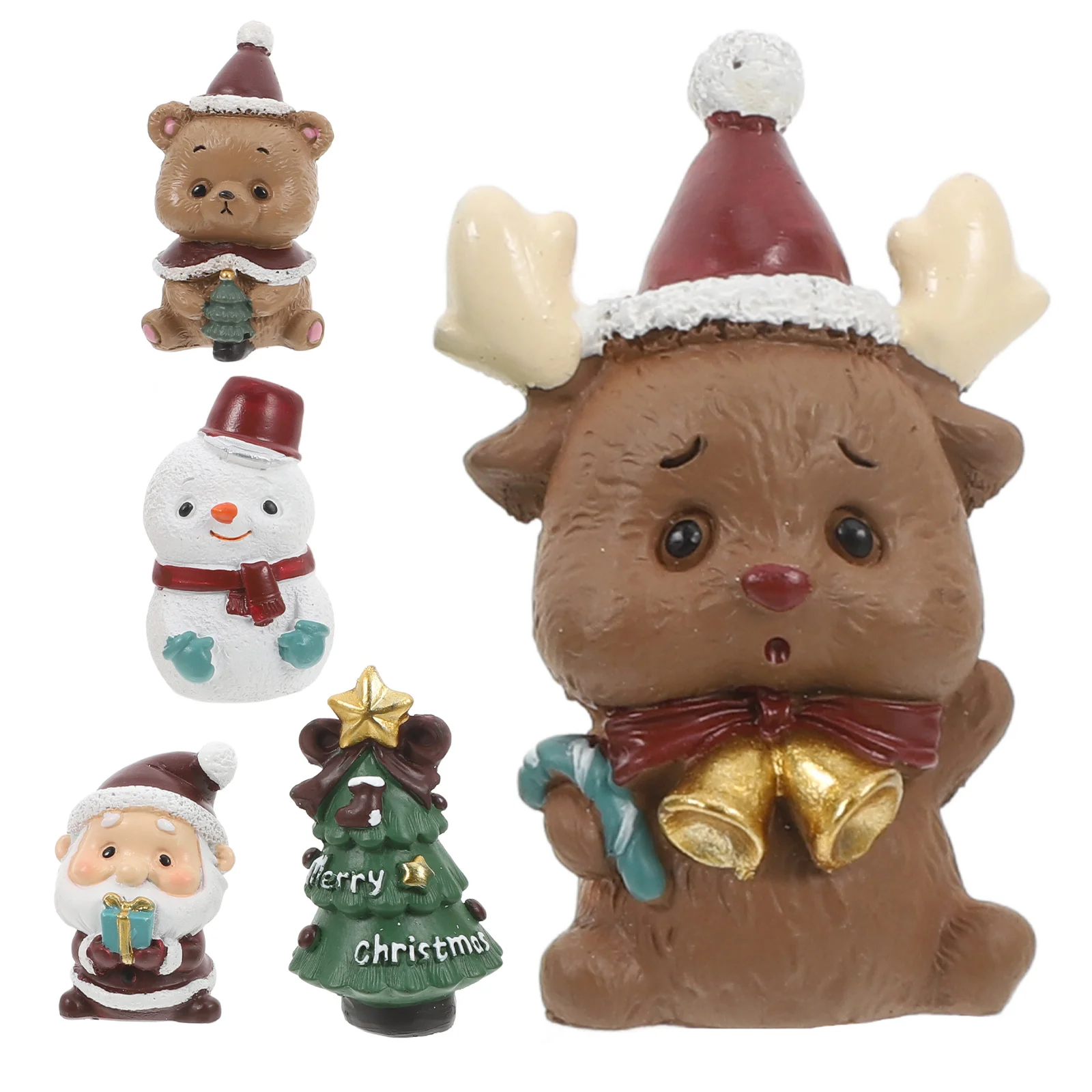 

5 pcs Resin Craft Ornaments Set Red White Green Christmas Decoration For Cake Home Garden Party Holiday Diy Decorations