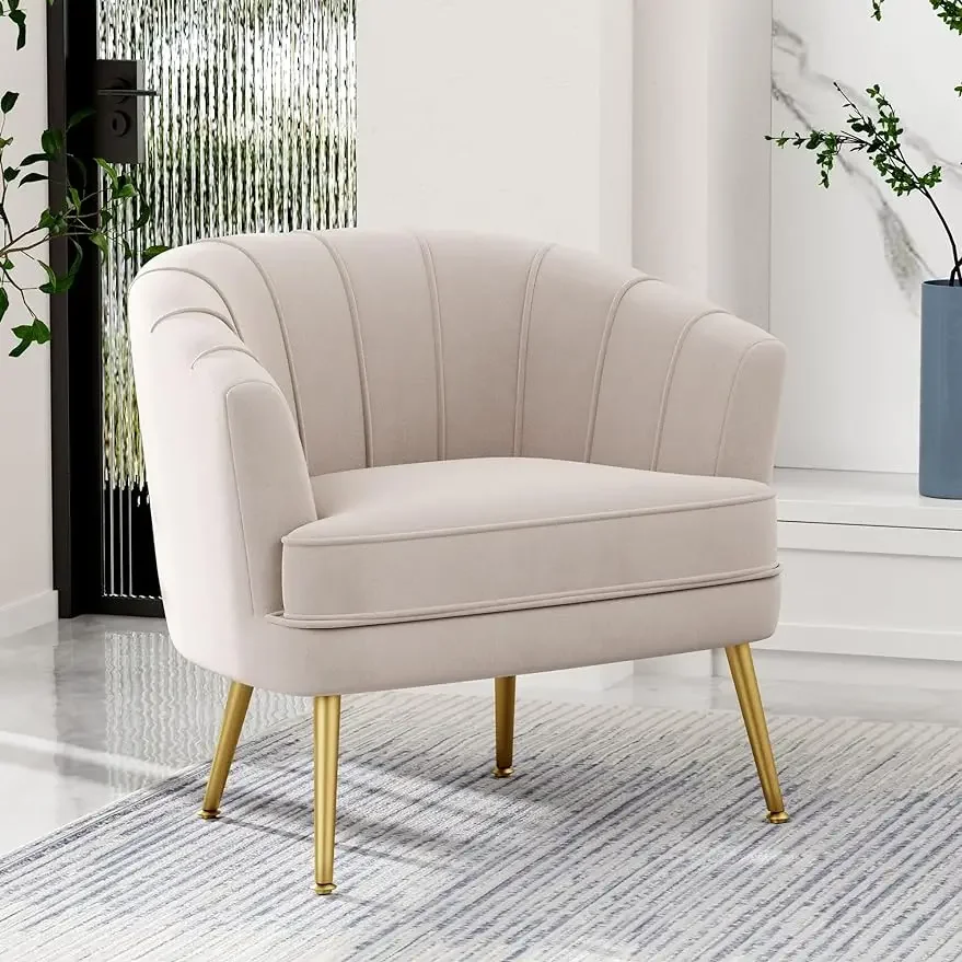 

Velvet Accent Chair, Upholstered Modern Single Sofa Side Chair,Comfy Barrel Club Living Room Armchair with Golden Metal