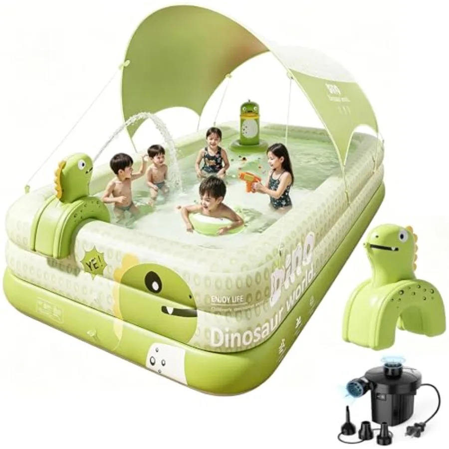 

Inflatable Swimming Pool with Canopy and Air Pump and Inflatable Water Spray Gun 118" Swimming Pool for Adults Large Blow Up Po