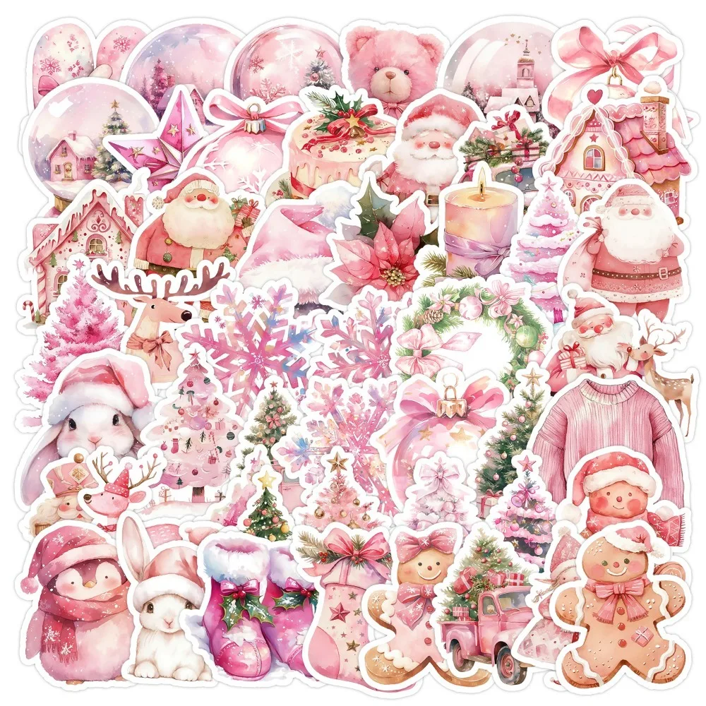 10/50PCS Nordic Style Pink Christmas Graffiti Stickers for Notebook Laptop Phone Wall Decoration Gift Boxes Holiday Stickers