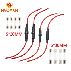 【5PCS】5*20mm 6*30mm Glass Fuse Holder Screw Type 5X20mm with 22 20 18 16 AWG Wire Cable 250V 5X20MM Glass Fuse Tube Fuse Casing