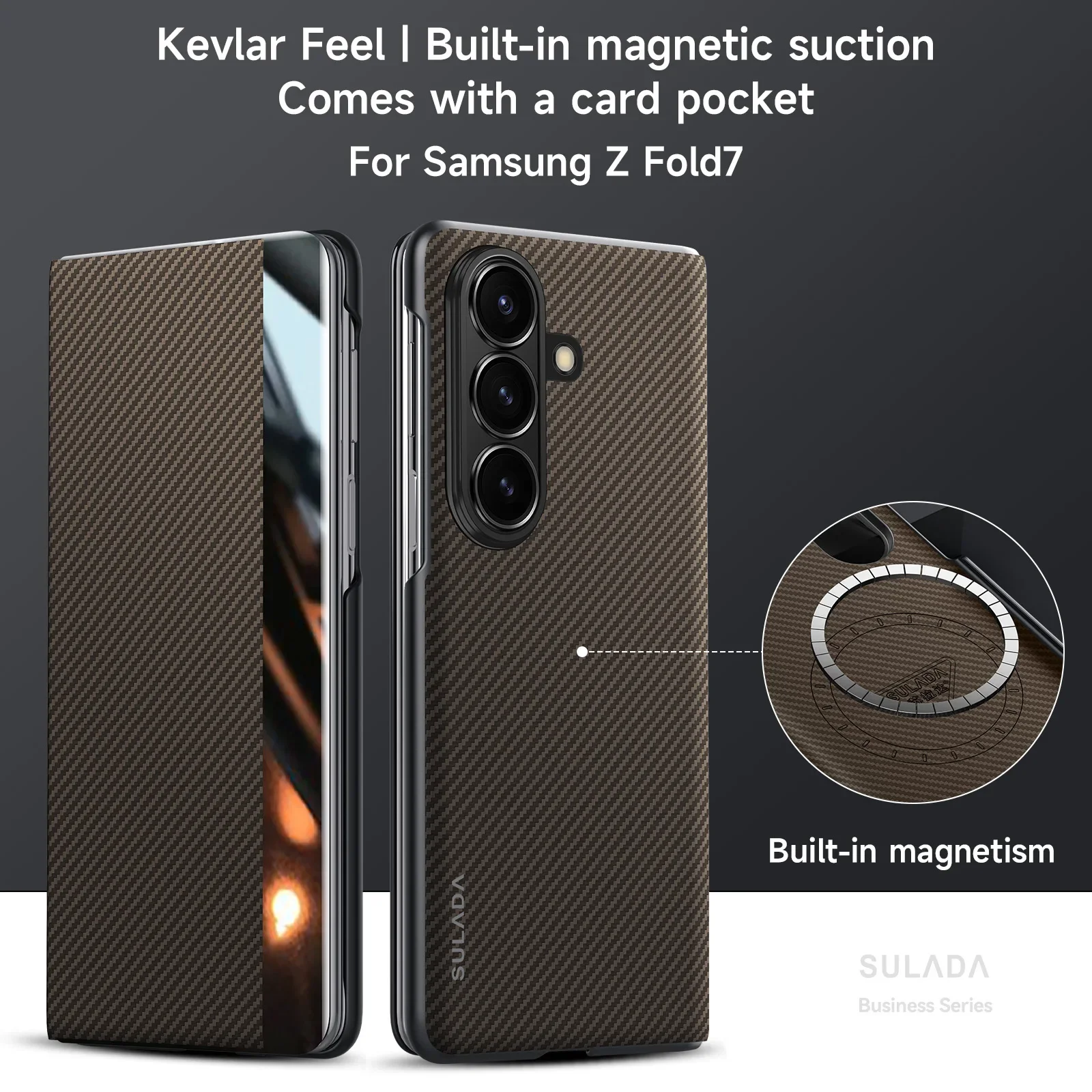 Originele Sulada Koolstofvezel Patroon Lederen Magsafe Case Voor Samsung Galaxy Z Fold7 Fold 7 6 5 Business Window View Flip cover