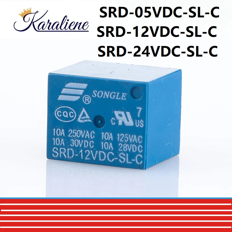 100 PCS 5/12/24V DC 10A 250V AC 5-Pin PCB Power Relay SRD-05/12/24VDC-SL