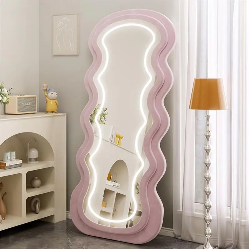 مرآة أرضية لكامل الجسم، مرآة LED للمنزل الذكي، غرفة نوم فتاة، مرآة على شكل خاص مع ضوء